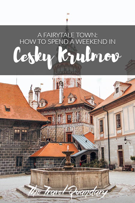 Pin Photo: A fountain and castle tower of Cesky Krumlov State Castle and Chateau