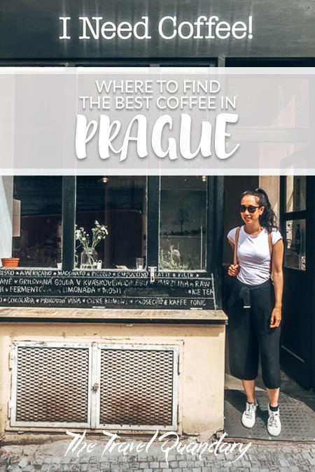 Pin to Pinterest: Jasmine stands outside I Need Coffee!, one of the third wave coffee shops in Prague