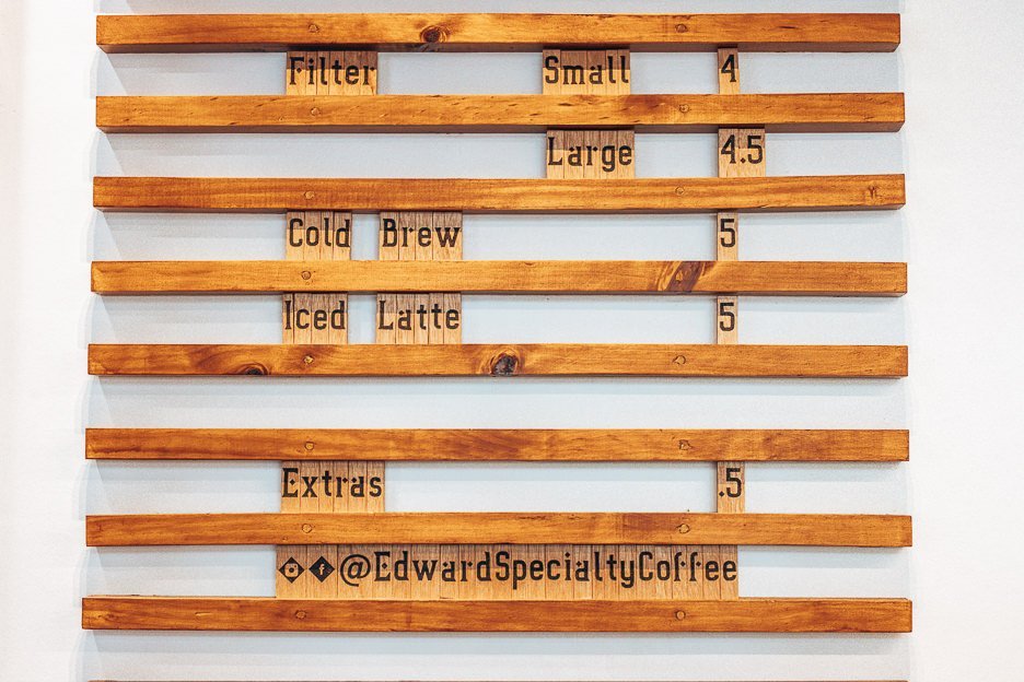 Specialty coffee menu at Edward Specialty Coffee, Brisbane CBD