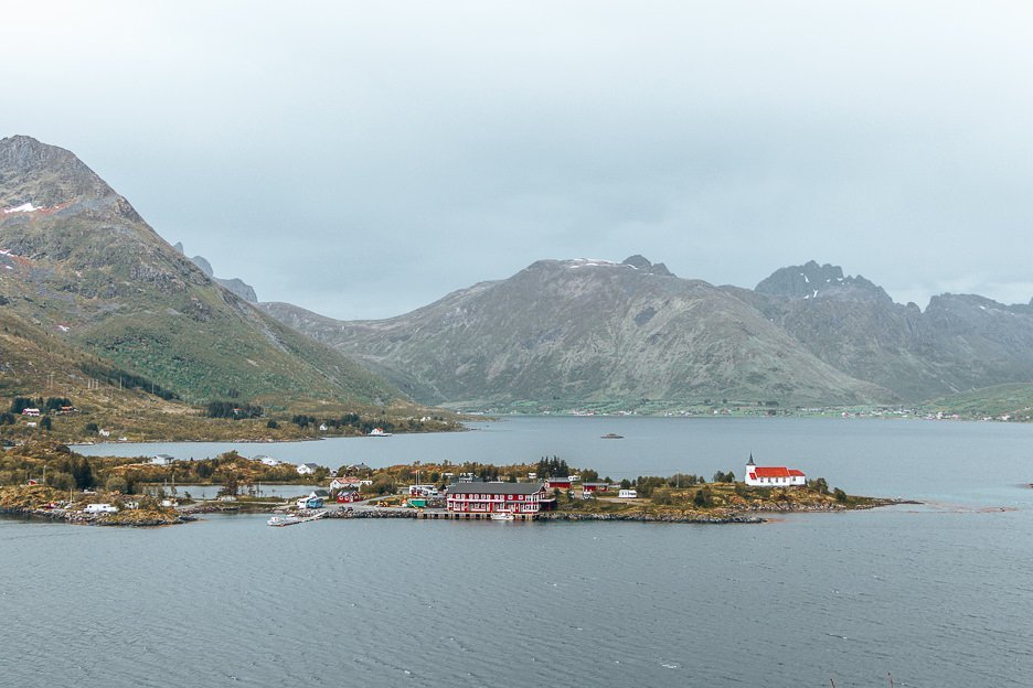 Small fishing villages from afar - Lofoten Islands, Norway