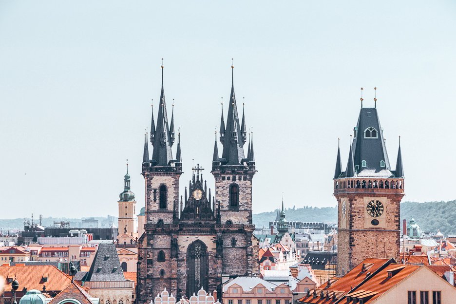 View of Old Town Hall from the rooftops, Prague