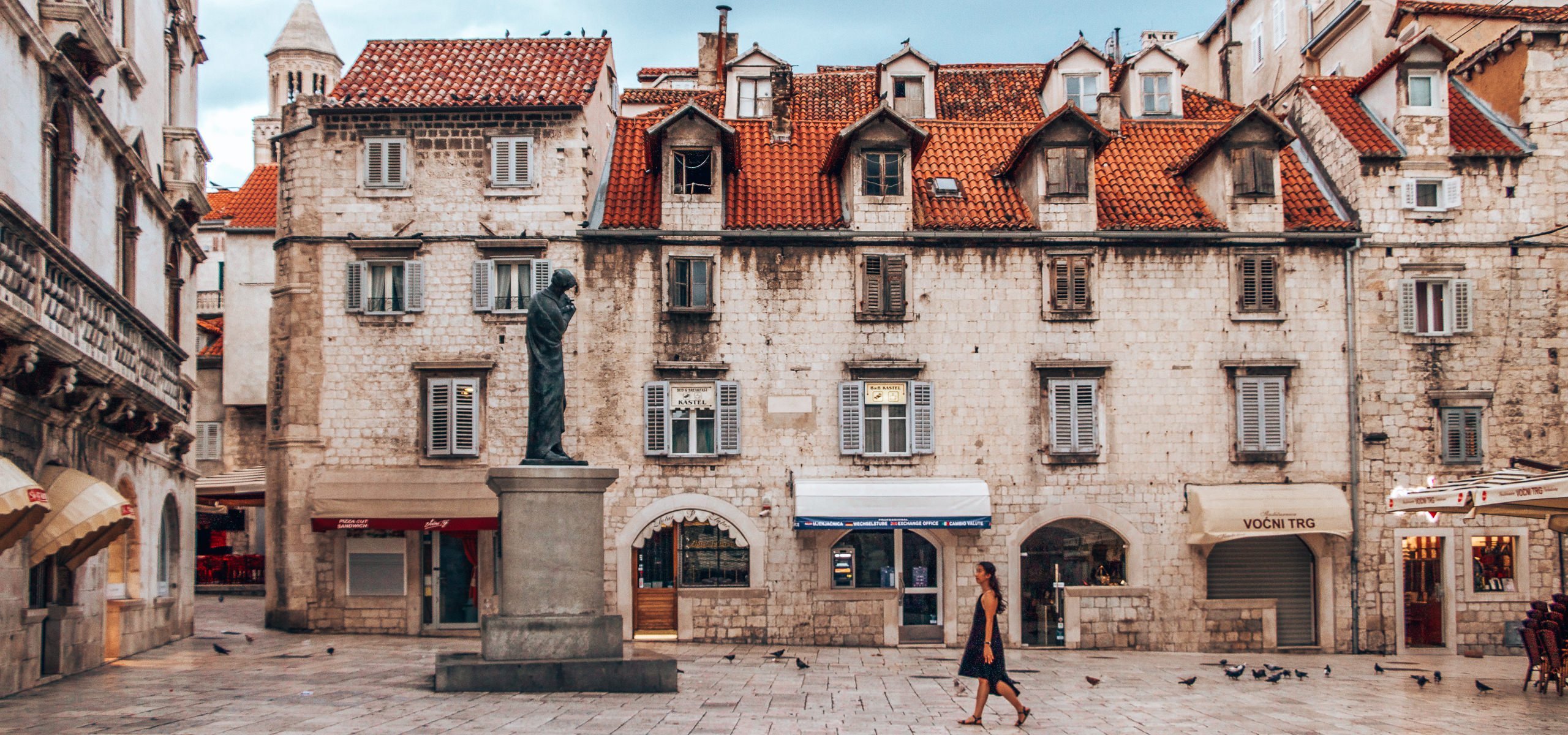 Wandering around one of the courtyards at sunrise in Split, Croatia