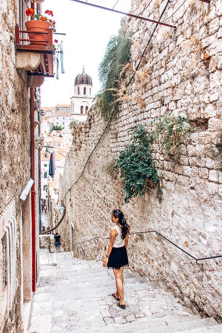 Jasmine on top of a stairway in Dubrovnik Old Town - Croatia