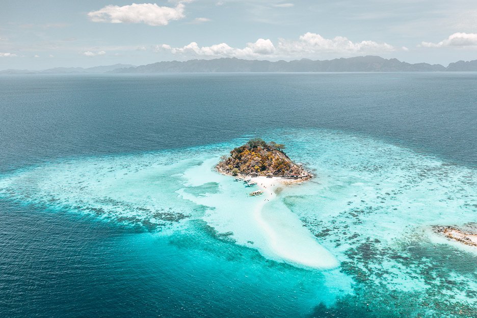 Aerial view of Bulog Dos Island during the Ultimate Escapades Tour in Coron, The Philippines