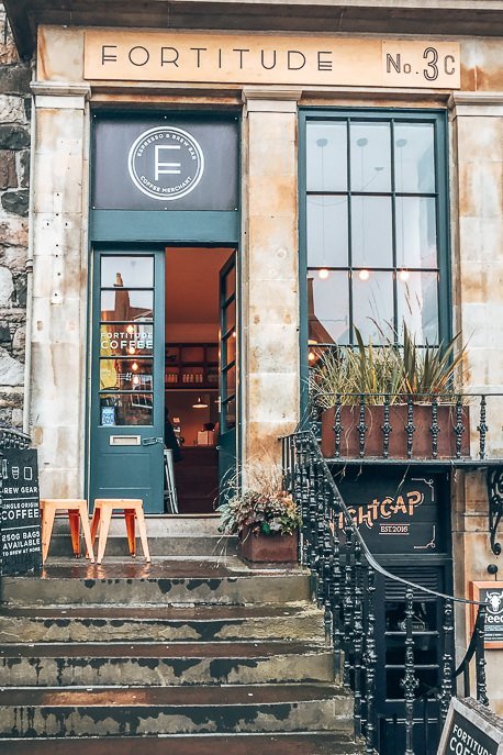 Entrance to Fortitude Coffee, Edinburgh Scotland