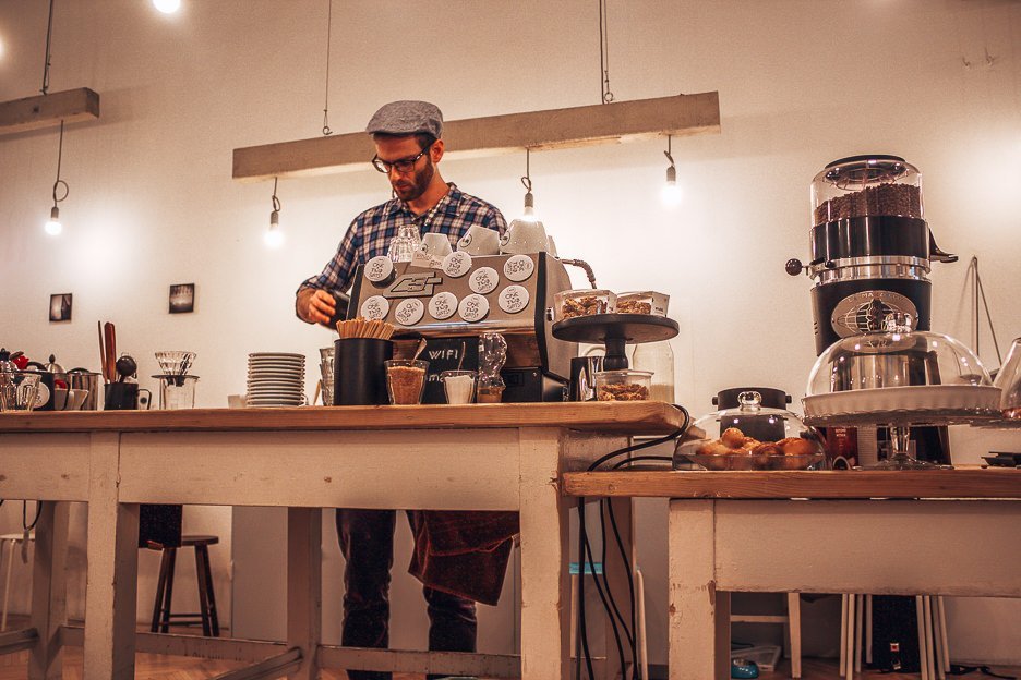 Barista working at Fekete Coffee, Coffee in Budapest