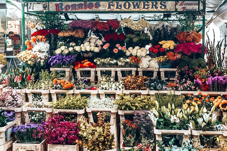 Flower stall at Berwick Street Market in Soho, London Market Guide