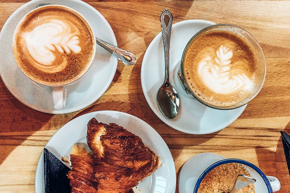 Coffees and croissants at Federation Coffee, Brixton
