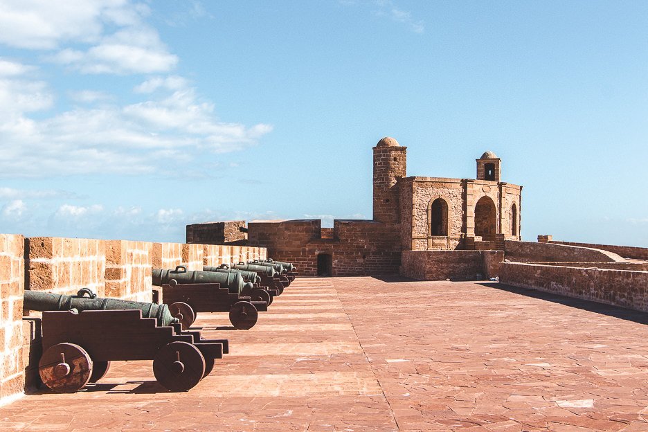 Bronze canons along the old city walls of Essaouira Morocco