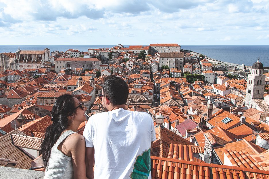Beautiful view over red terracotta roofs of Dubrovnik Croatia