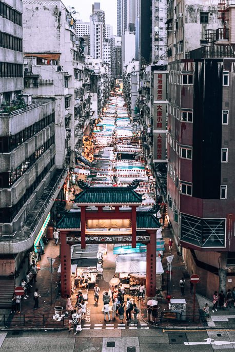 Aerial view of Temple Street Night Market - what to do in Hong Kong