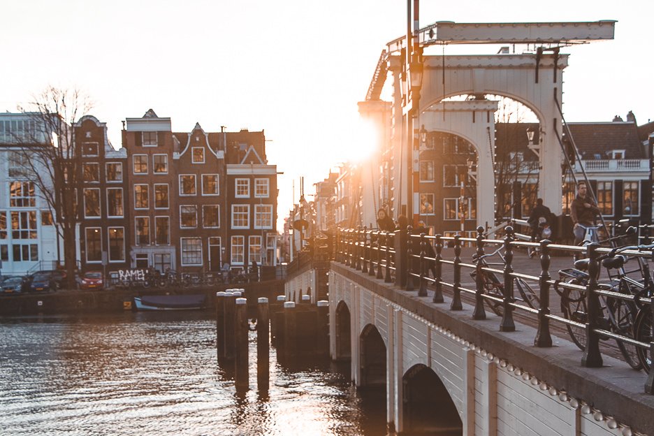 The sun setting over Magere Brug | Instagram worth spots Amsterdam