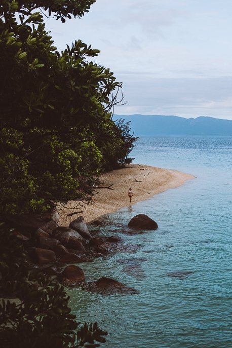 Standing on the shore of Nudey Beach in the early morning, Fitzroy Island